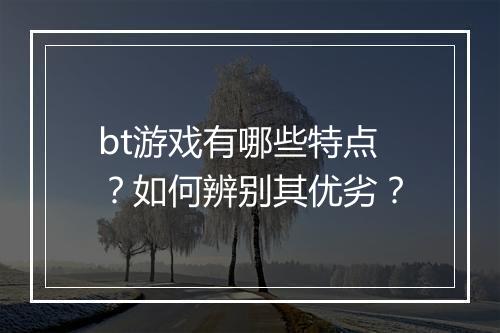 bt游戏有哪些特点？如何辨别其优劣？