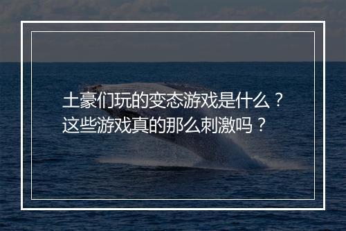 土豪们玩的变态游戏是什么？这些游戏真的那么刺激吗？