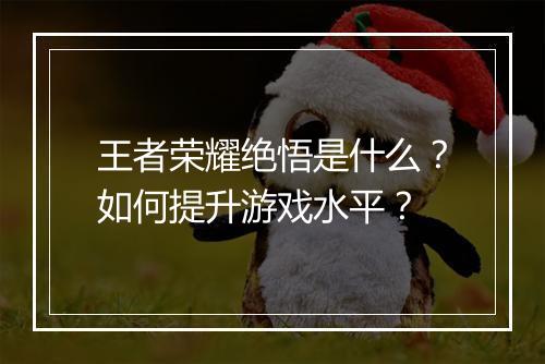 王者荣耀绝悟是什么?如何提升游戏水平?