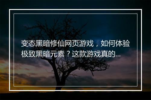 变态黑暗修仙网页游戏，如何体验极致黑暗元素？这款游戏真的刺激吗？