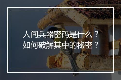 人间兵器密码是什么?如何破解其中的秘密?