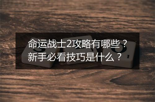 命运战士2攻略有哪些?新手必看技巧是什么?