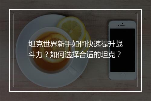 坦克世界新手如何快速提升战斗力？如何选择合适的坦克？