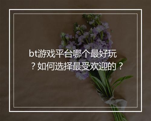 bt游戏平台哪个最好玩?如何选择最受欢迎的?