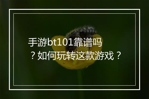 手游bt101靠谱吗?如何玩转这款游戏?