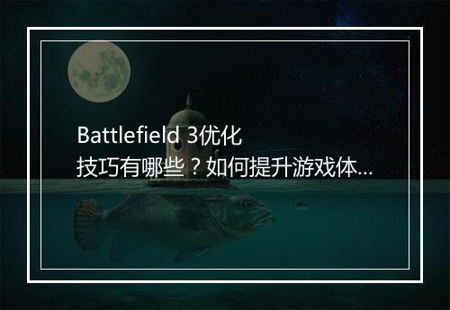 Battlefield 3优化技巧有哪些?如何提升游戏体验?