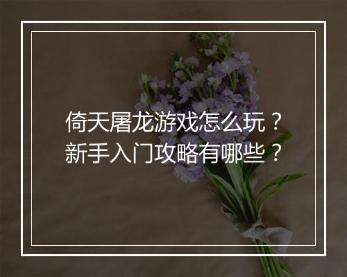 倚天屠龙游戏怎么玩？新手入门攻略有哪些？
