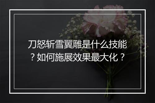 刀怒斩雪翼雕是什么技能?如何施展效果最大化?