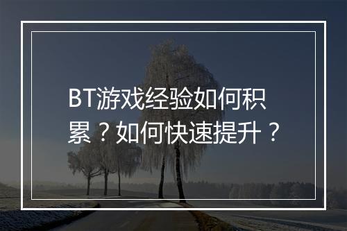 BT游戏经验如何积累？如何快速提升？