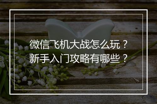 微信飞机大战怎么玩？新手入门攻略有哪些？