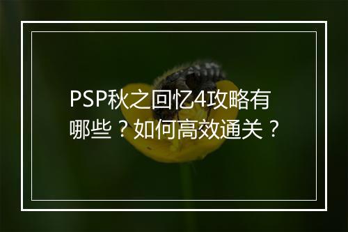PSP秋之回忆4攻略有哪些？如何高效通关？
