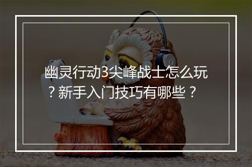 幽灵行动3尖峰战士怎么玩？新手入门技巧有哪些？
