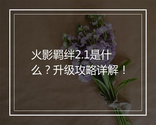 火影羁绊2.1是什么？升级攻略详解！