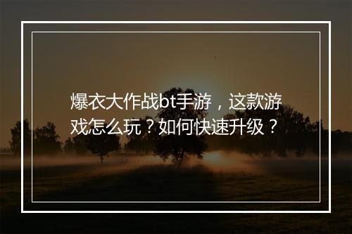 爆衣大作战bt手游，这款游戏怎么玩？如何快速升级？