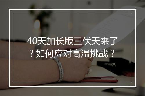 40天加长版三伏天来了？如何应对高温挑战？