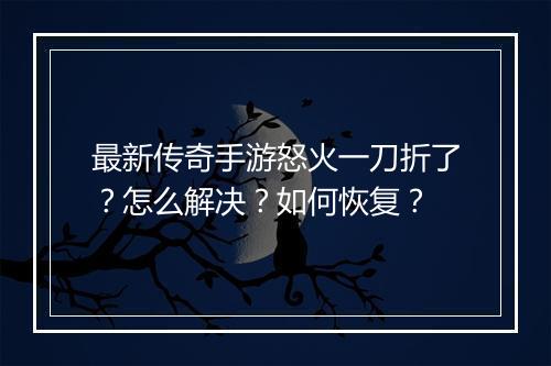 最新传奇手游怒火一刀折了?怎么解决?如何恢复?