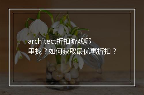 architect折扣游戏哪里找？如何获取最优惠折扣？