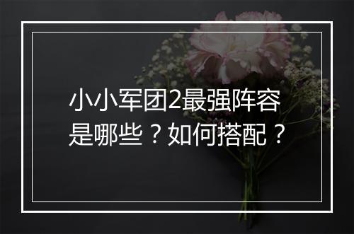 小小军团2最强阵容是哪些?如何搭配?