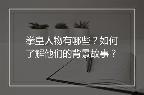 拳皇人物有哪些?如何了解他们的背景故事?