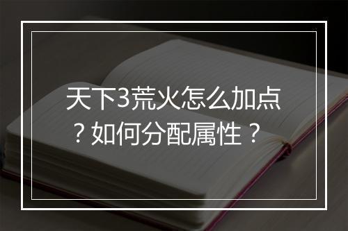 天下3荒火怎么加点？如何分配属性？