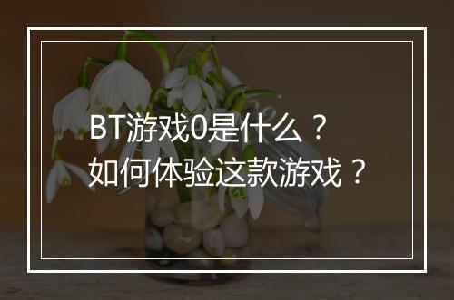 BT游戏0是什么？如何体验这款游戏？