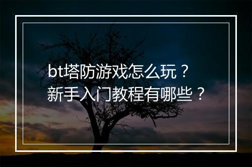 bt塔防游戏怎么玩？新手入门教程有哪些？