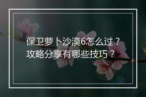 保卫萝卜沙漠6怎么过?攻略分享有哪些技巧?