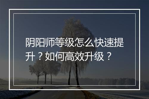阴阳师等级怎么快速提升？如何高效升级？
