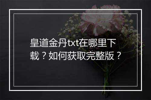 皇道金丹txt在哪里下载？如何获取完整版？