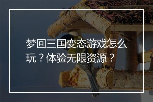 梦回三国变态游戏怎么玩?体验无限资源?
