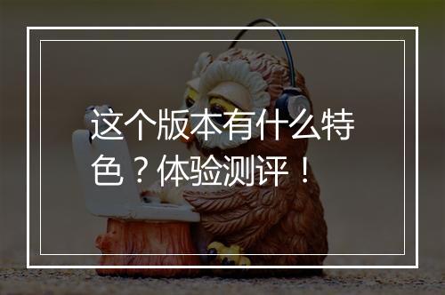 这个版本有什么特色?体验测评!