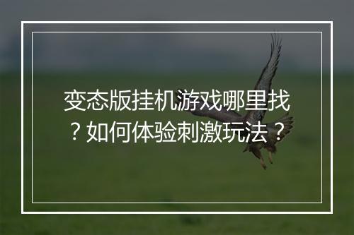 变态版挂机游戏哪里找？如何体验刺激玩法？