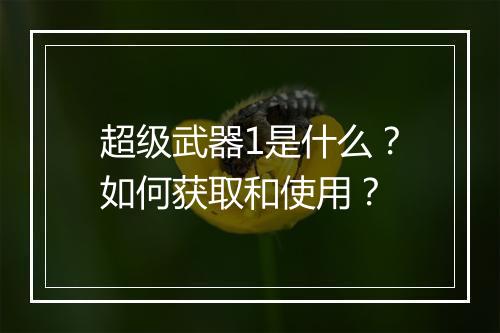 超级武器1是什么？如何获取和使用？