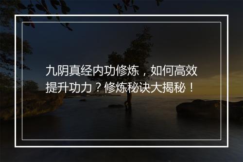 九阴真经内功修炼,如何高效提升功力?修炼秘诀大揭秘!