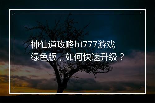 神仙道攻略bt777游戏绿色版,如何快速升级?