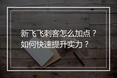 新飞飞刺客怎么加点?如何快速提升实力?