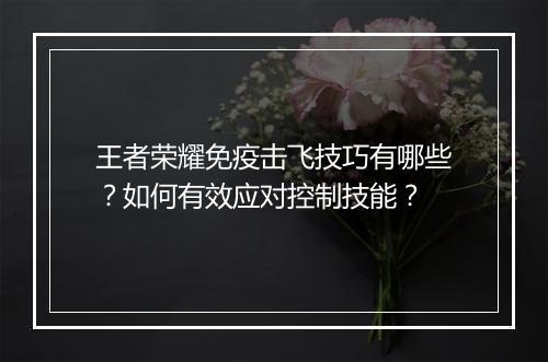 王者荣耀免疫击飞技巧有哪些？如何有效应对控制技能？
