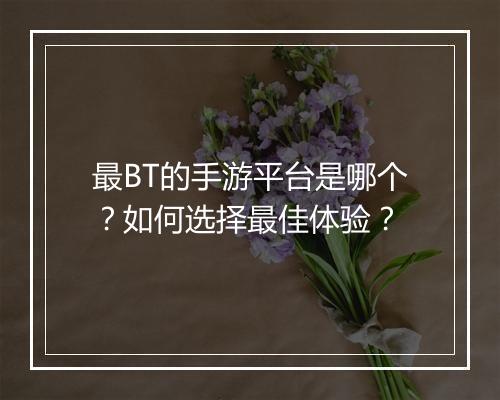 最BT的手游平台是哪个?如何选择最佳体验?