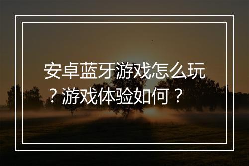 安卓蓝牙游戏怎么玩?游戏体验如何?