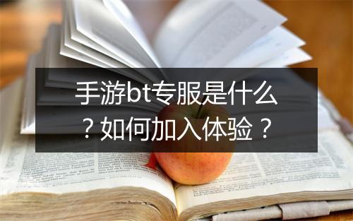 手游bt专服是什么?如何加入体验?