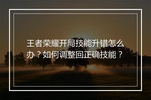 王者荣耀开局技能升错怎么办？如何调整回正确技能？