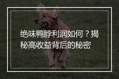绝味鸭脖利润如何?揭秘高收益背后的秘密