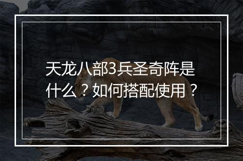 天龙八部3兵圣奇阵是什么?如何搭配使用?