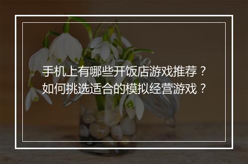 手机上有哪些开饭店游戏推荐？如何挑选适合的模拟经营游戏？