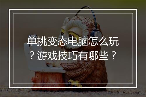 单挑变态电脑怎么玩？游戏技巧有哪些？