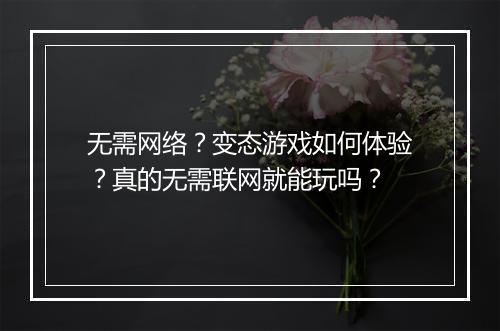 无需网络？变态游戏如何体验？真的无需联网就能玩吗？
