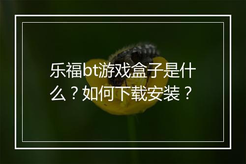 乐福bt游戏盒子是什么?如何下载安装?