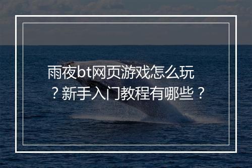 雨夜bt网页游戏怎么玩?新手入门教程有哪些?