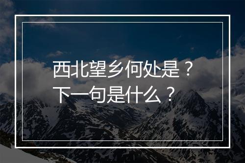 西北望乡何处是？下一句是什么？