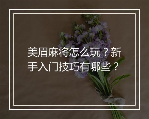 美眉麻将怎么玩？新手入门技巧有哪些？